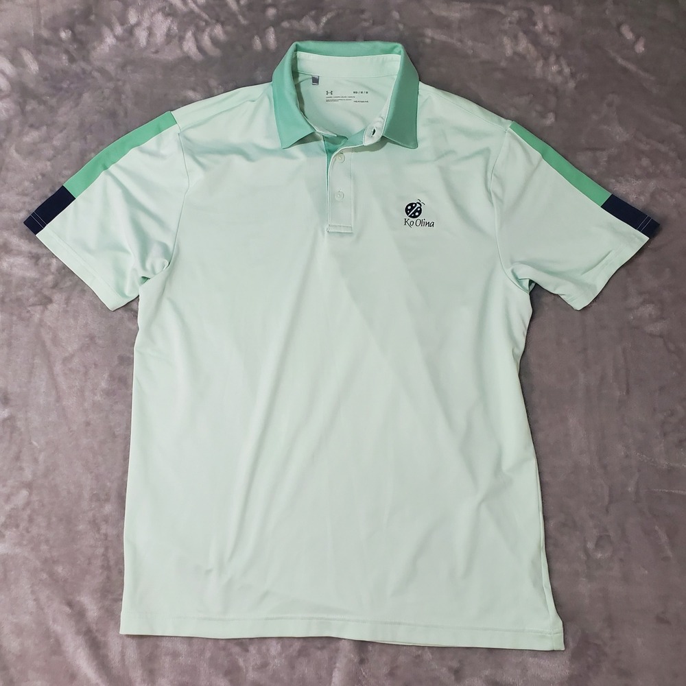 Under Armour Mens Ko Olina Hawaii Polo Shirt Mint Green HeatGear Loose Fit MD